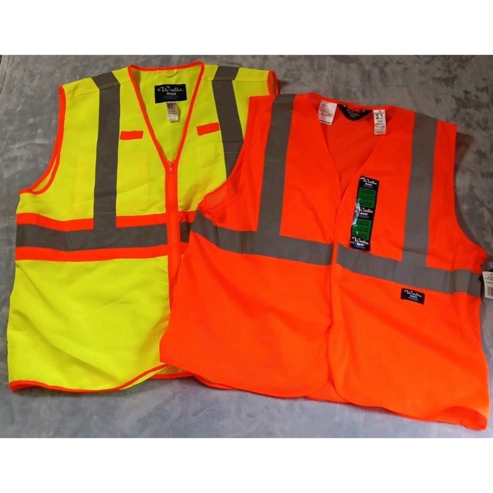 2 Walls Safety Vests Adult XL Orange Mesh Yellow High Visibility Reflective READ